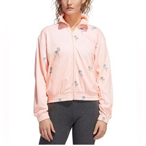 Adidas Light Pink Floral Zip-Up Jacket with Front Pockets and Logo on the Back